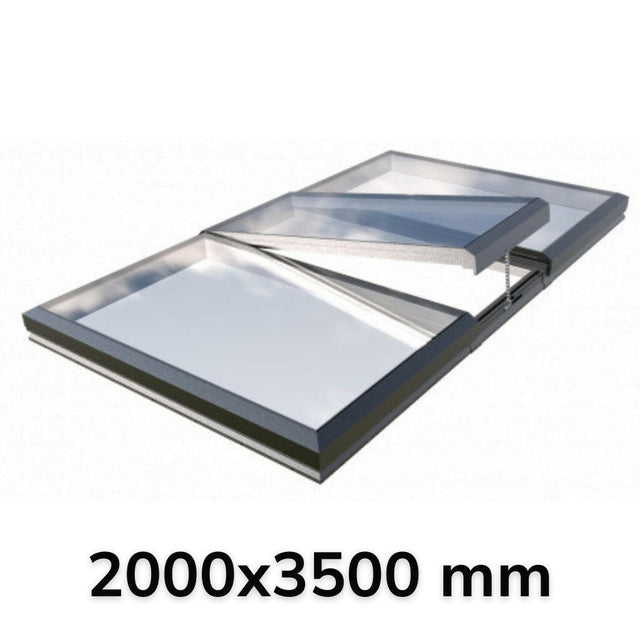 2000 x 3500 mm Electric Opening Glass Link Modular Skylight (2 Fixed 1 Opening).