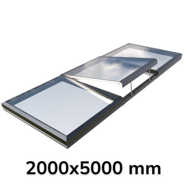 2000 x 5000 mm Electric Opening Glass Link Modular Skylight (2 Fixed 1 Opening).