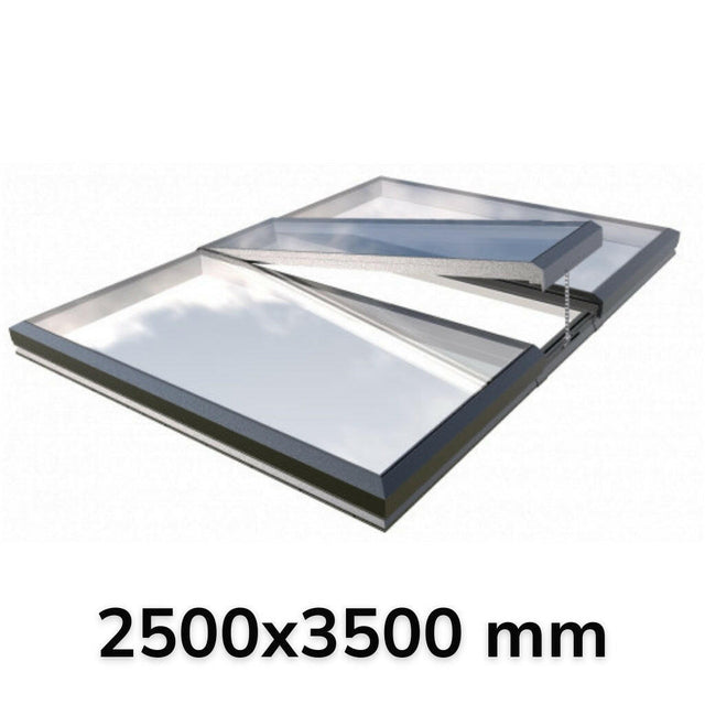 2500 x 3500 mm Electric Opening Glass Link Modular Skylight (2 Fixed 1 Opening).