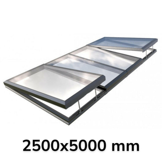 2500 x 5000 mm Electric Opening Glass Link Modular Skylight (2 Fixed 2 Opening).