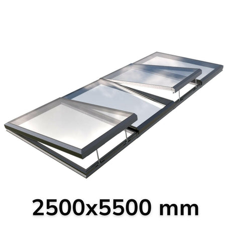 2500 x 5500 mm Electric Opening Glass Link Modular Skylight (2 Fixed 2 Opening).