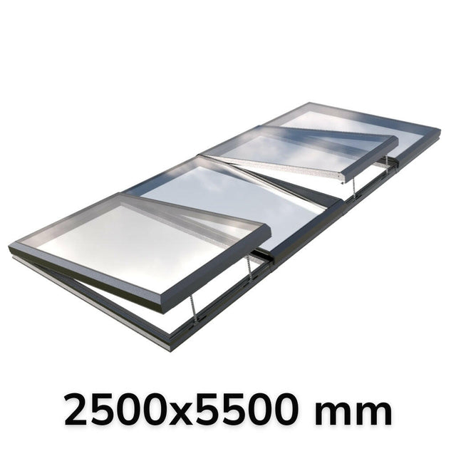 2500 x 5500 mm Electric Opening Glass Link Modular Skylight (2 Fixed 2 Opening).
