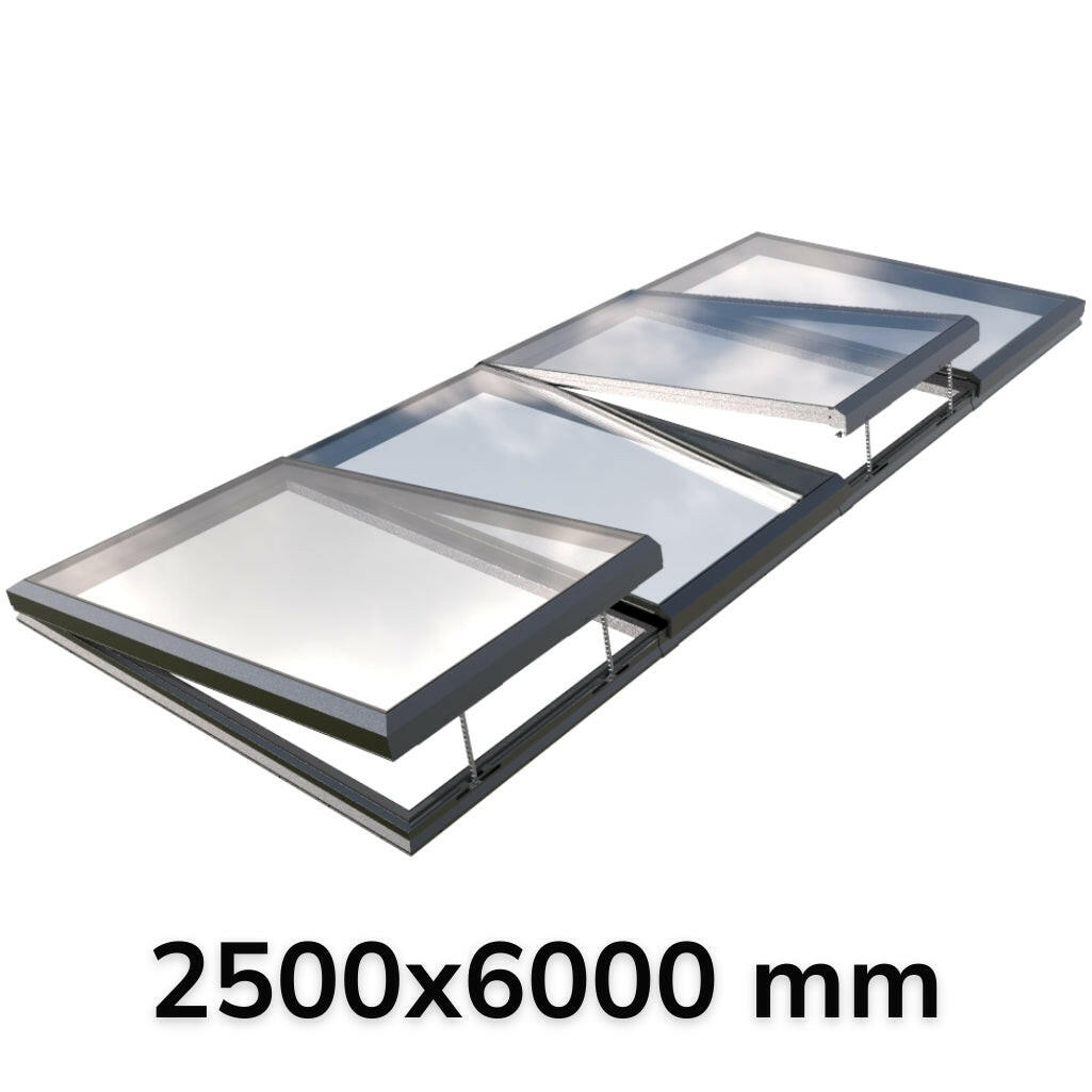 2500 x 6000 mm Electric Opening Glass Link Modular Skylight (2 Fixed 2 Opening).