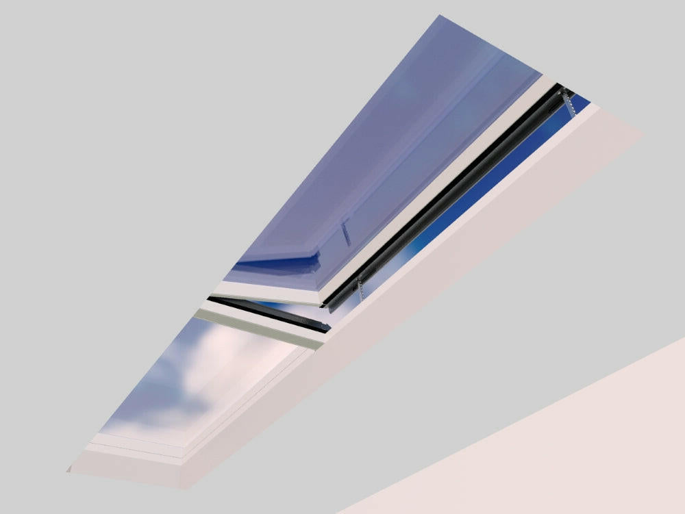 1000 x 4500 mm Electric Opening Glass Link Modular Skylight (1 Fixed 1 Opening).