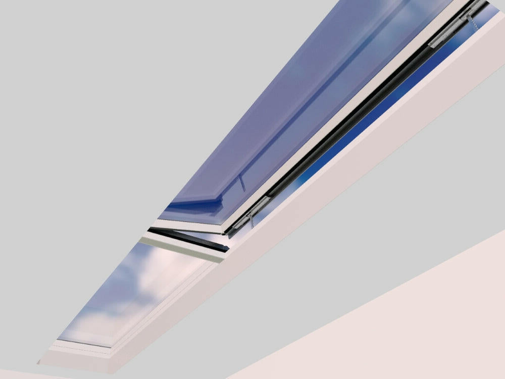 1000 x 6000 mm Electric Opening Glass Link Modular Skylight (1 Fixed 1 Opening).