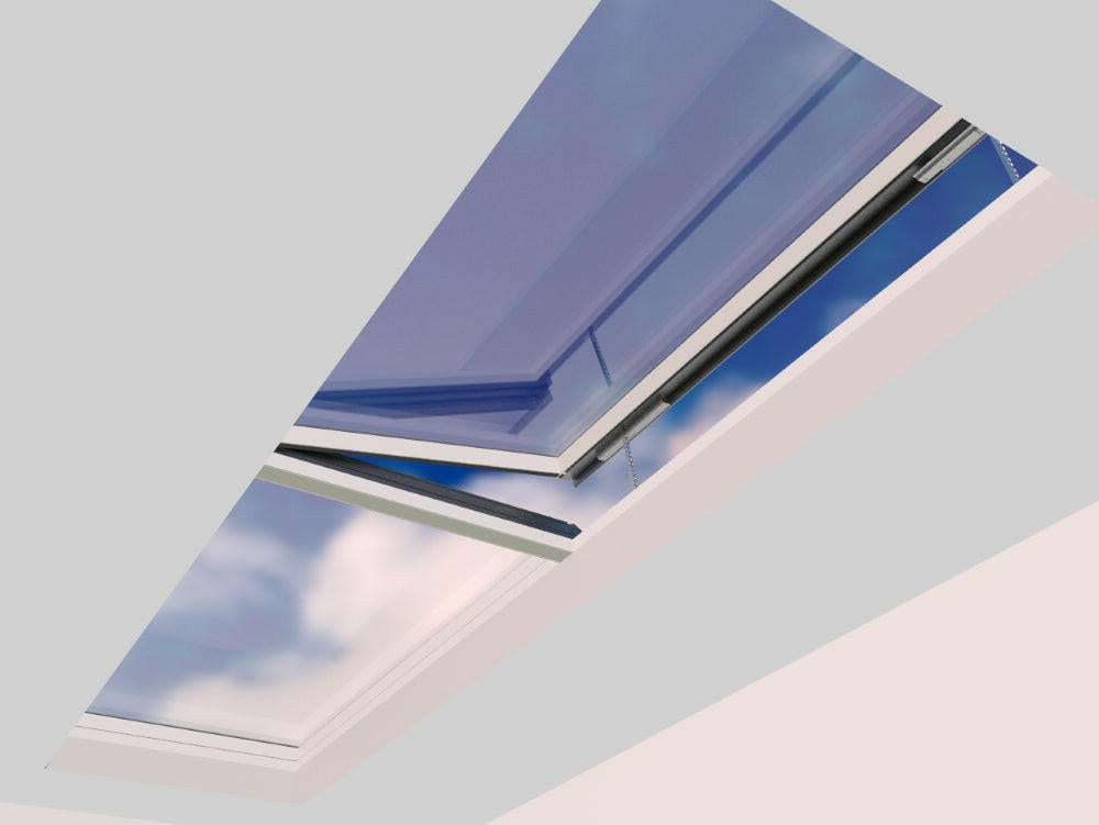 1500 x 5500 mm Electric Opening Glass Link Modular Skylight (1 Fixed 1 Opening).