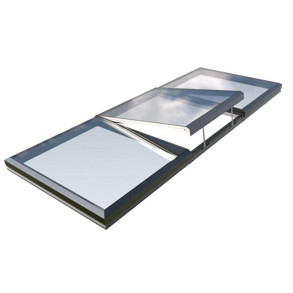 2000 x 4500 mm Electric Opening Glass Link Modular Skylight (2 Fixed 1 Opening).