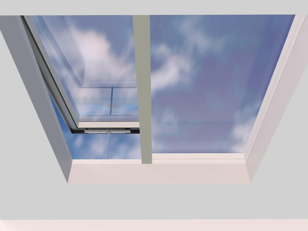 2000 x 2000 mm Electric Opening Glass Link Modular Skylight (1 Fixed 1 Opening).