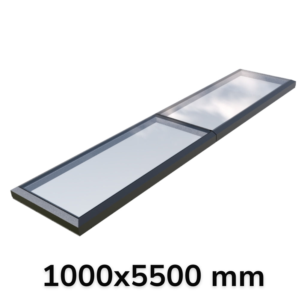 100 x 550 cm Vast modulair daklicht (2 vaste 0 openingen)
