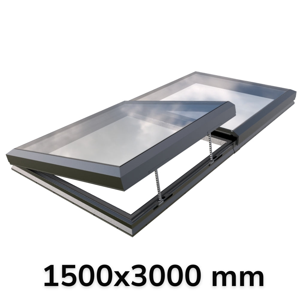 150 x 300 cm Modulaire daklicht met elektrische opening (1 vaste 1 opening)