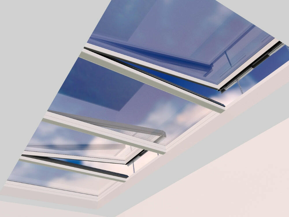 250 x 600 mm Modulaire daklicht met elektrische opening (2 vaste 2 openende)