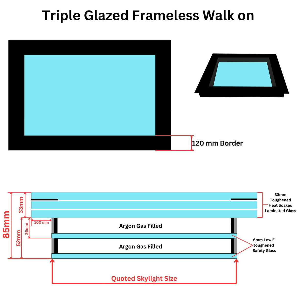 600 x 3000 mm Frameless Walk-on Skylight.