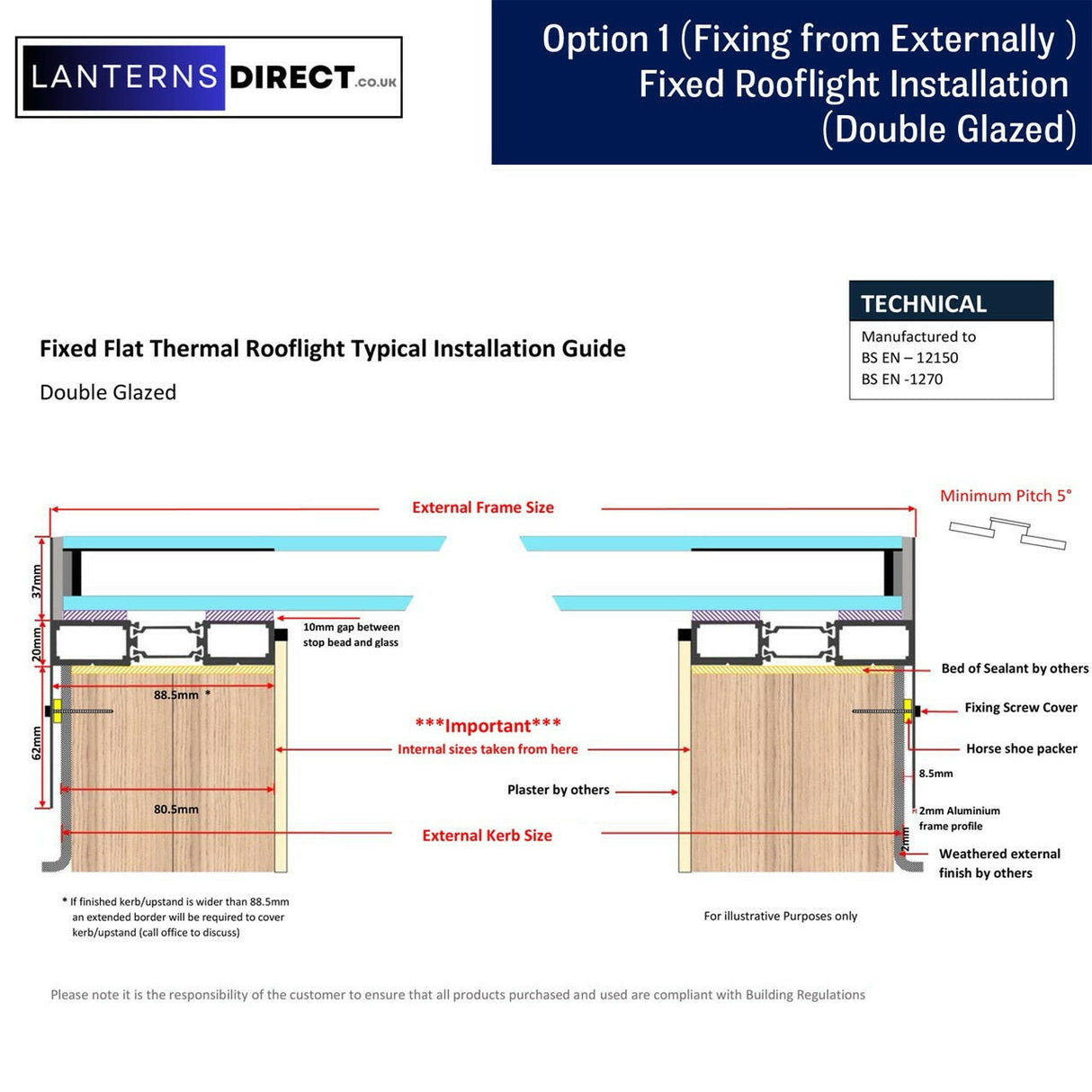 1200 x 2500 mm LD Framed Flat Roof Skylight.