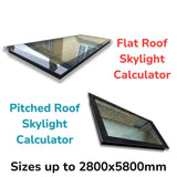 Custom Size Frameless Triple Glazed Flat and Pitched Roof Skylight Online Calculator.