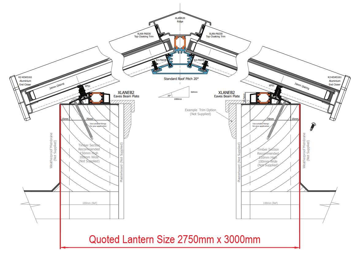 2750 x 3000 mm Stratus Aluminium Roof Lantern Style 4 (Traditional).